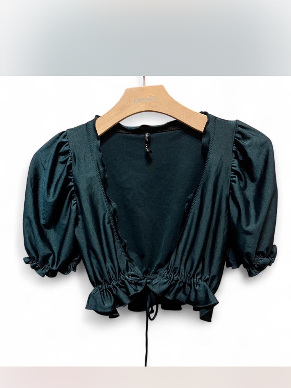Teal urban outfitters Puff-Sleeve Crop Top with adjustable tie